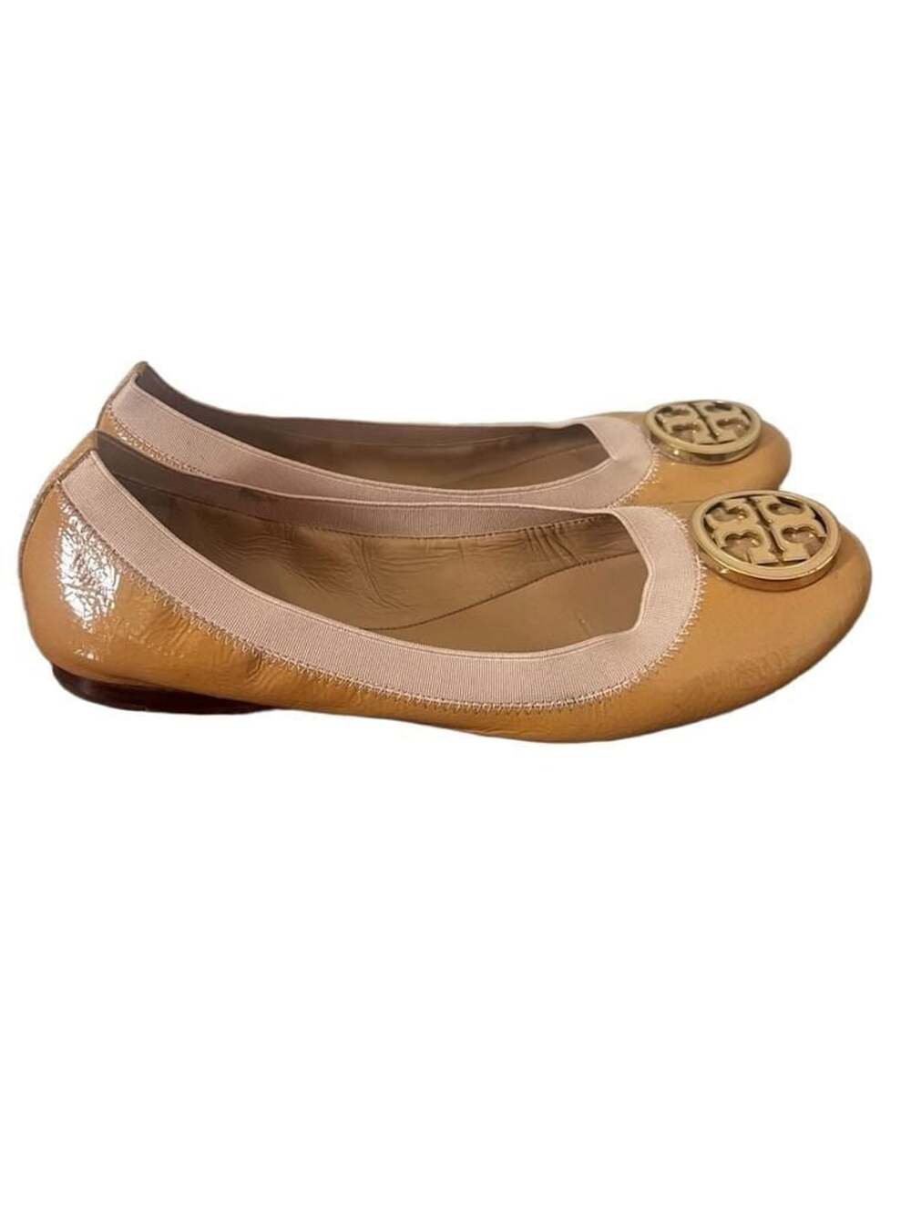Tory Burch Women's Caroline Patent Leather Logo Ballet Flats Tan Size 9M - Picture 2 of 11